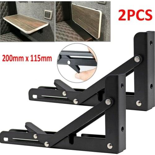2Pcs Triangle Folding Bracket Black Stainless Steel Collapsible Wall Mounted Shelf For Table Motorhome Space Saving DIY Brackets