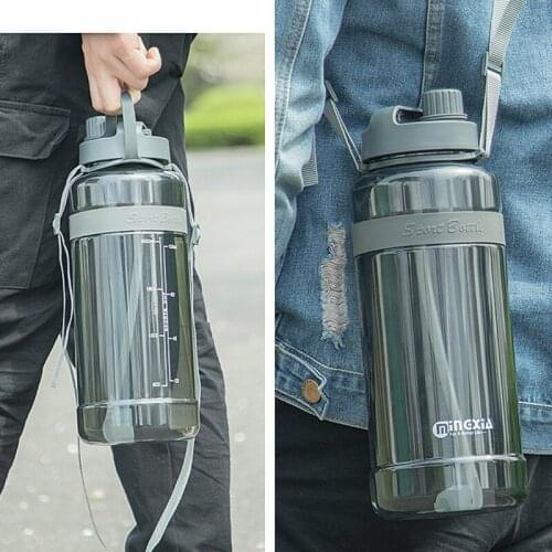 2000ml Summer Super Large-capacity Plastic Water Cup Straw Cup, Outdoor Portable Space Cup Sports Bottle with Straps Tumbler Mug