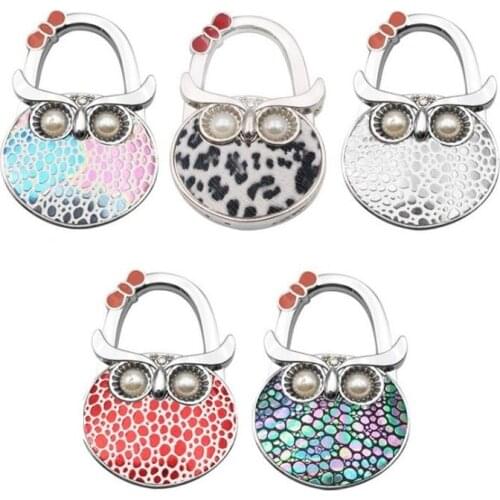 50pcs Colorful Owl Folding Handbag Purse Wallet Tote Bag Hangers Decor Portable Holders Table Hook ZA6798