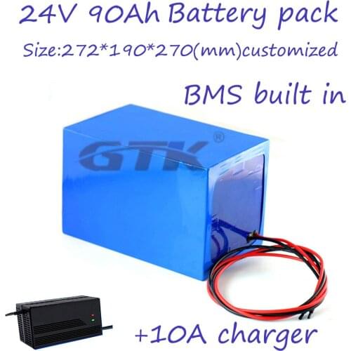 GTK 24V 90Ah battery pack LiFePO4 Lithium phospha Large capacity 24V Motorcycle Electric Car motor battery with 10A charger