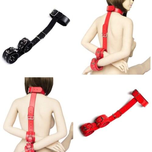 BDSM Leather Handcuffs Neck Collar Bondage Restrain Set Sex Position Aid Tool Fetish Adult Games Torture Gear Couples Cosplay