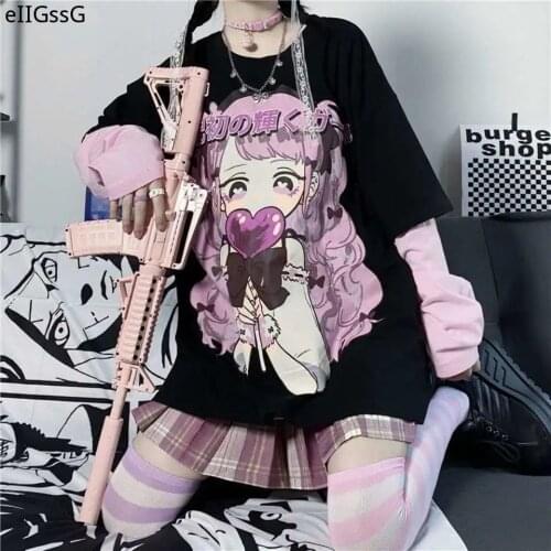Long Sleeve Anime Kawaii Hoodie Clothes Spring Autumn Hip Hop Japanese Female Loose Harajuku Women Sweatshirts E Girl Clothes