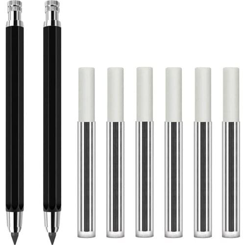 2 Pcs 5.6Mm Lead Holder Automatic Mechanical Pencil With Sharpener And Charcoal Lead Refill, 6Pcs Extra Lead Refills