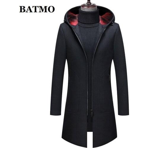 BATMO 2019 new arrival autumn&winter high quality wool hooded gray trench coat men,mens wool jackets,winter coat 1812