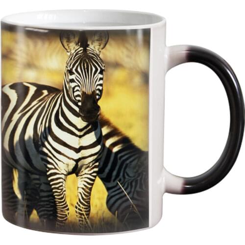 Free shipping zebra animals Heat Reveal Mug Ceramic Color Changing Coffee Mug Magic Tea Cup Mugs birthday gift