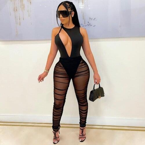 BKLD Tracksuit Women New Solid Color Sexy Irregular Hollow Out Bodysuits And High Waist Pant Suits Mesh Outfits Party Clubwear