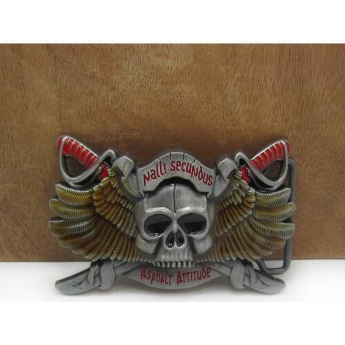 BuckleClub wholesale zinc alloy embossed skull wings belt buckle jeans belt buckle FP-03052 pewter finish 4cm width loop