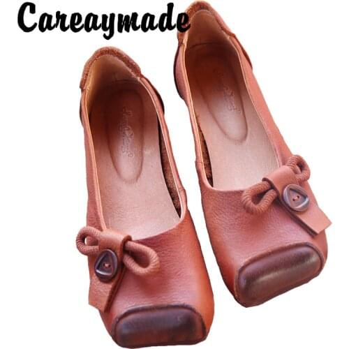 Careaymade-Literary and Artistic Ethnic Style Leather Womens Shoes Individual Square Head Comfortable Casual Single Shoes