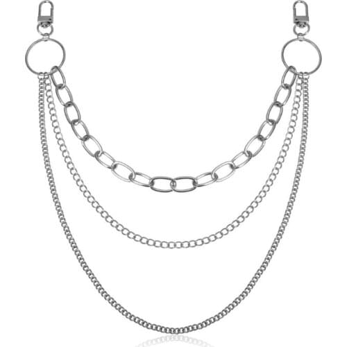 Punk Streetwear Biker Jeans Link Pants Keychain Mutil Layer Chunky Wasit Belt Chain Wallet Chain Fashion Jewelry Unisex