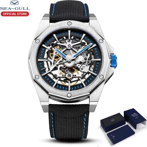 Seagull Top Brand Mens Automatic Mechanical Watch Sapphire Glass Hollow Transparent Waterproof Watch Stainless Steel Watch
