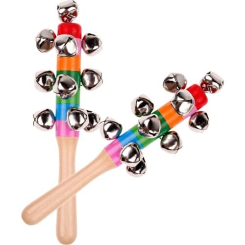 Babys Bell Vocal Toys Rainbow Shaker Stick Educational Toy Handle Wooden Activity Bell Ring Rainbow Musical Instrument DW670872