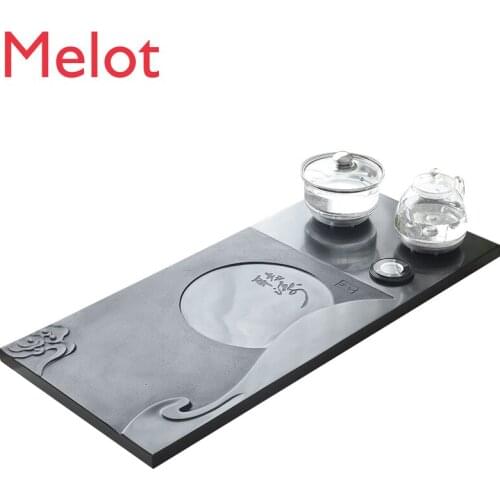 Customized Natural Black Gold Stone Tea Tray Set Household Induction Cooker Integrated Automatic Water Tray Teaware Tea Platform