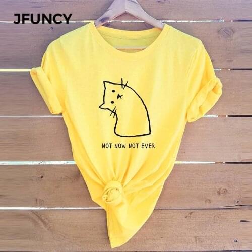 JFUNCY Plus Size Female Short Sleeve Cotton T-shirts 2020 Summer Cute Cat Print T Shirt Women Tee Top Woman Casual Loose Tshirt