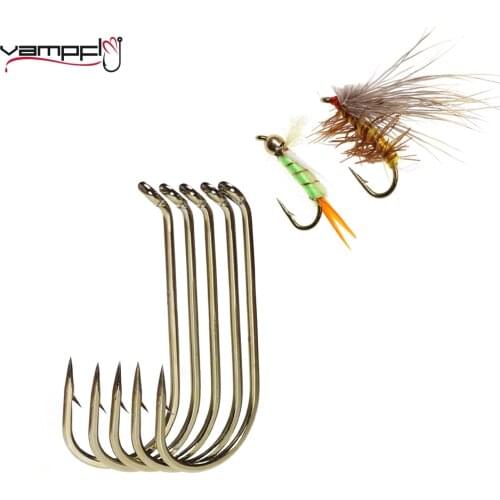 Vampfly 50Pcs/Pack Nymph Dry Wet Fly Stonefly Tying Hook Bronzed Color Barbed Trout Fishing Fly Hooks Size 8~22