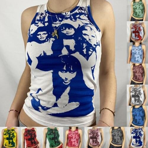Y2K Harajuku Gothic Tank Top Aesthetic Sleeveless Cropped Tee Punk Style Vintage Printed Mini Vest Women Summer Camisole