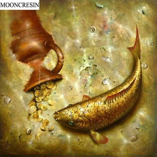 MOONCRESIN 5D Diy Diamond Painting Animal Gold Fish Square Diamond Embroidery Cross Stitch Mosaic Crystal Needlework Home Decor