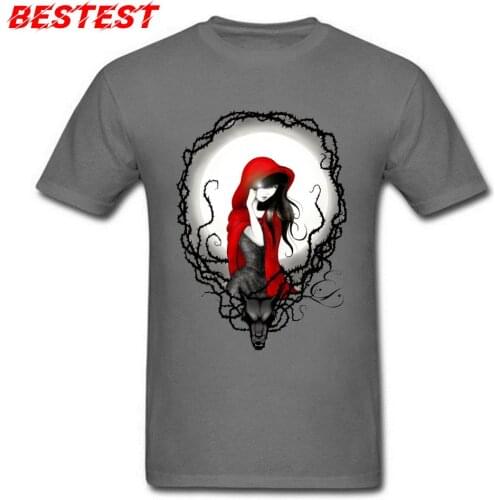 Men T Shirt Customized T-shirt Bad Wolf Story Tees Little Red Riding Hood Print Tshirt Cotton Grey Clothing Woman Tops Fitted