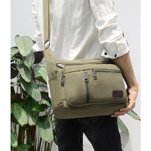 Men Canvas Crossbody Bags Single Shoulder Bags Travel Casual Handbags Messenger Bags Solid Zipper Schoolbags For Teenagers
