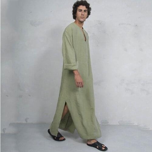 Jubba Thobe Men Cotton Soft Islamic Muslim Robe Abaya Dubai Arabic Long Dress Traditional Clothing Kaftan Qamis Homme Islam Gown