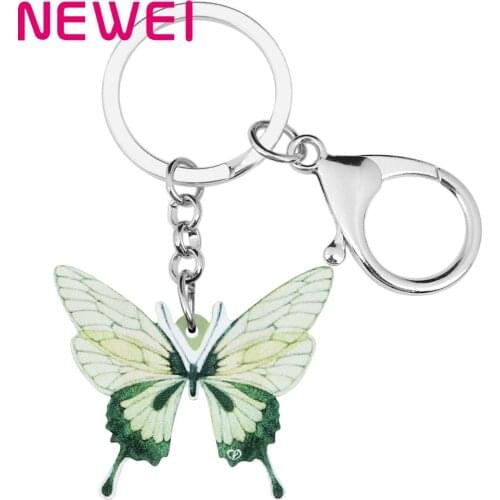 Newei Acrylic Green Butterfly Keychains Long Lovely Animal Key Ring Jewelry For Women Kids Friends Fashion Gift Car Decoration
