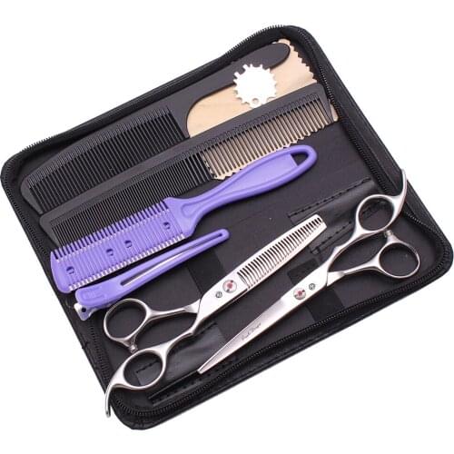 Hair Scissors with Red Diamond 6" Purple Dragon Japan 440C Razor Hair Cutting Scissors with Comb Beauty Thinning Scissors 2003