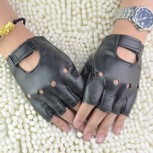 1 Pair Unisex Black PU Leather Fingerless Gloves Solid Female Half Finger Driving Women Men Fashion haulage motor Punk Gloves