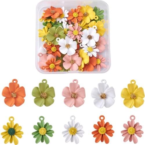 40~50pcs Mixed Styles Spray Painted Alloy Enamel Charms Cute Daisy Flower Pendants for DIY Earring Necklace Jewelry Accessories