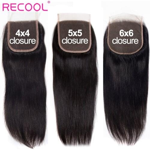 Recool Hd Transparent Lace Closure 4X4 5X5 6X6 Brazilian Straight Hair Closure 20-22 inch Remy Human Hair Swiss Lace Top Closure