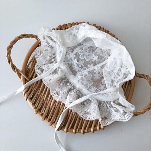 Newborn Photography Props Princess White Hat Lace Flower Sun Hat Cotton Beanie Bonnet Cap for Baby Toddler Infant