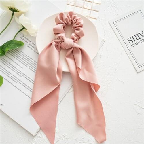 Long Ribbon Hair Scrunchie Elastic Bands Solid Color Women Girls Ponytail Holder Dot Floral Print Hair Ties Hair Accessories 1Pc