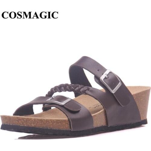 COSMAGIC Fashion Designer Platform Med Heel Cork Slipper 2021 New Women Summer Casual Beach Wedge Trifle Outside Slide Shoe