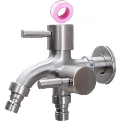 2Pcs G1/2 Basin Faucets Water Purification Double Tap Dual Handle Multifunctional 304 Stainless Steel Two Way Taps Faucet