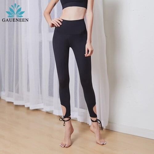 Sport Tights Pants Woman Fitness High Waist Push Up Solid Slim Cross Bandage Lace Up Stretch Ballet Dance Yoga Gym Crop Leggings