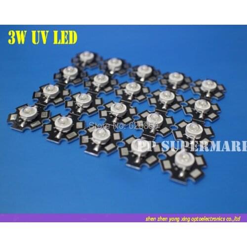 50PCS 3W UV/Ultra Violet High Power LED Emitter 395-400NM with 20mm Star Platine Heatsink
