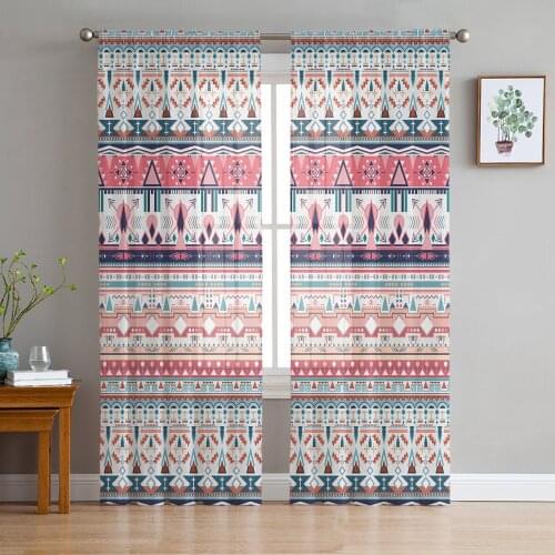 Bohemian Ethnic Pattern Window Treatment Tulle Modern Sheer Curtains for Kitchen Living Room the Bedroom Curtains Decoration