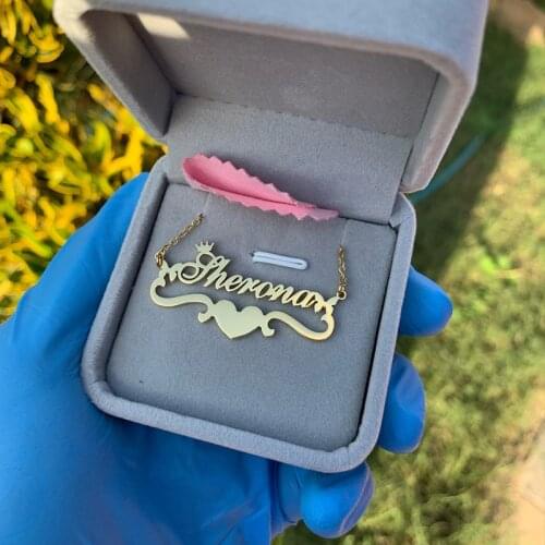 V Attract Personalized Heart Name Necklace Gold Stainless Steel Custom Handmade Jewelry Necklace Christmas Gift Choker