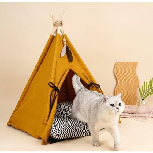Pet Teepee Dog Cat Bed Portable Dog Tents Pet Houses with Thick Cushion and Blackboard for Small Dogs Puppy Cats Kennel Pad