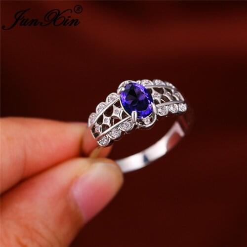 Vintage Horse Eye Crystal Purple Rings For Women Silver Color Rainbow Zircon Wedding Band Birthstone Engagement Ring Jewelry