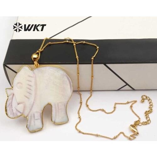 WT-JN029 Wholesale White Elephant Necklaces Pendant Shell Pattern 24K Electroplate Metal Jewelry Charms Black for Women