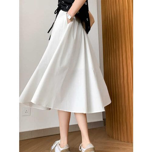 Summer Skirt Female Solid Color Mid-length Korean Style High Waist Thin Pleated A-line Short Dress