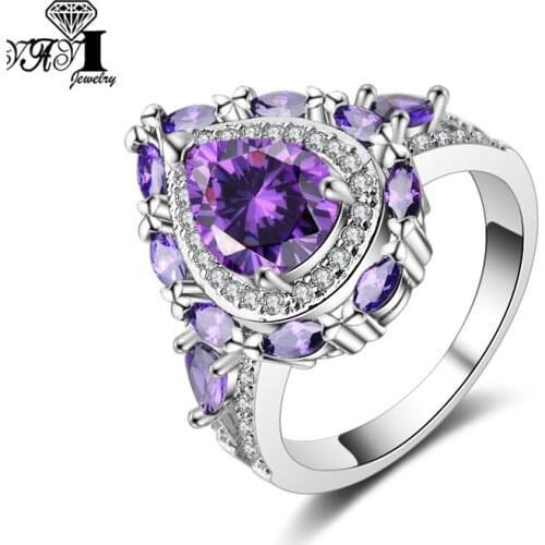 YaYI Jewelry Princess Cut 7.6CT Purple Zircon Silver Filled Engagement Rings wedding Heart Rings Valentines Day Girls ring 1133
