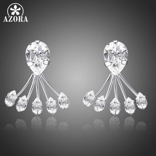 AZORA Trendy Animal Paw Shape Design Fashion Drop Earrings for Women Pear Cut Clear Cubic Zirconia Jewelry Gift TE0320