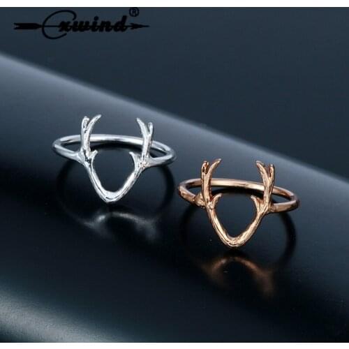Cxwind Deer Antler Ring Reindeer Horn Animal Ring Fashion Branch V Shape Rings for Womens Jewelry For Girl Gift
