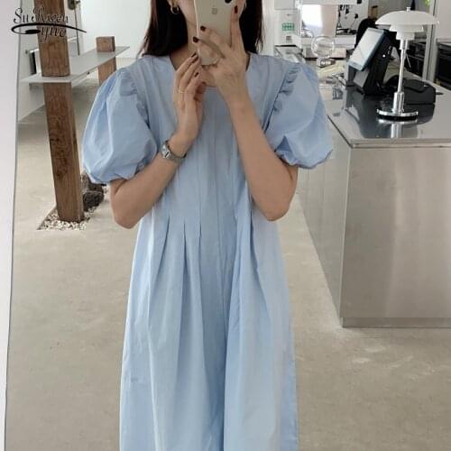 2021 New Summer Loose Party Dress Vinatge Elegant Women Long Dress Korean Puff Sleeve Maxi Female Dresses Vestidos 15093