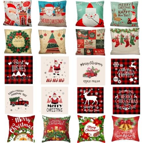 GENNISSY 18" Inch 45CM 1 PC Merry Christmas Throw Pillow Cover Santa Claus Cushion Case for Sofa Couch Berry Wreath Pillow case