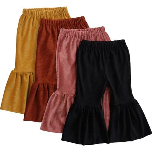 2020 Autumn 0-6Y Kids Girl Flare Pants Wide-Leg Trousers Solid Color Warm Winter Fall Corduroy High Waist Bottoms Ruffle Clothes