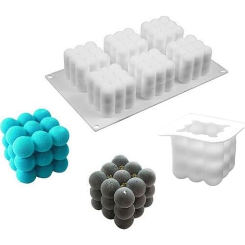 2021 New 6 Cavities Silicone Candle Mould 3D Cube Square Bubble DIY Non-stick Kitchen Dessert Cake Tray Oven Safe Cake Molds