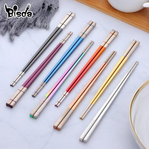 4 Pairs 18/10 Stainless Steel Chopsticks Laser Engraving Antiskid Reusable Sushi Food Sticks Chinese Tableware Japanese Korean