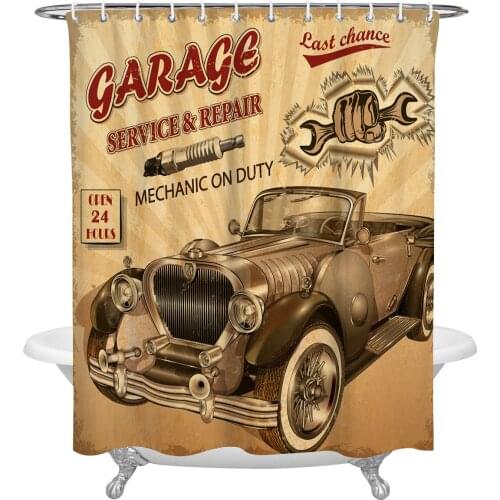 Alphabet Car Machinery Vintage Car Retro Shower Curtain Waterproof Polyester Fabric Shower Curtains Home Decoration Curtain