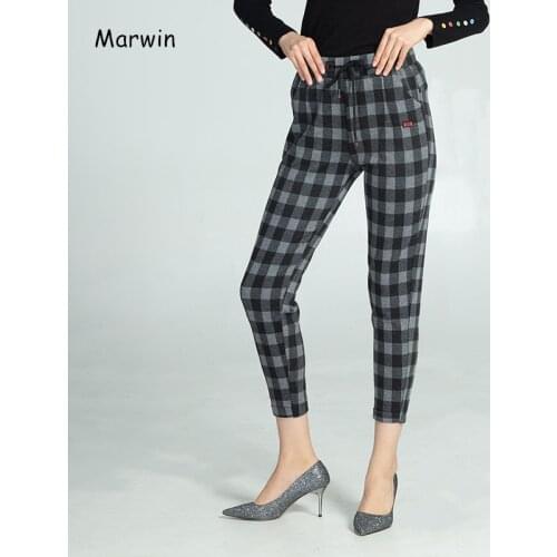 Marwin Winter Thick Plaid Casual Pinstripe Peg Pants Fashion Leisure Clothing High Waist Trousers Casual Elastic Women pants